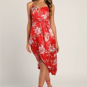 Lulu's Red Floral Asymmetrical Dress